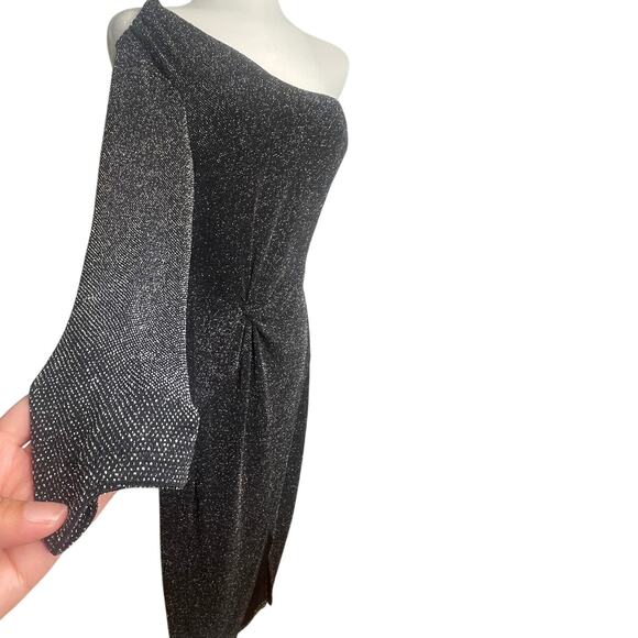 Cocktail Bardot One Sleeve Metallic Midi Dress Size XS/4 - Picture 7 of 10